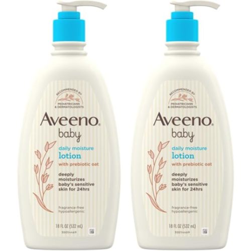 Aveeno Baby Daily Moisture Body Lotion, Fragrance-Free, 18 fl oz, 2 Pack