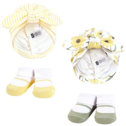 Hudson Baby Infant Girls Turban and Socks Set, Yellow Daisy, One Size