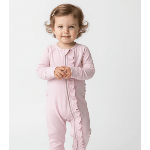 [Pre Sale] Lucky You Blush - Bamboo Ruffled Zippy Romper (EST SHIP MID FEB)