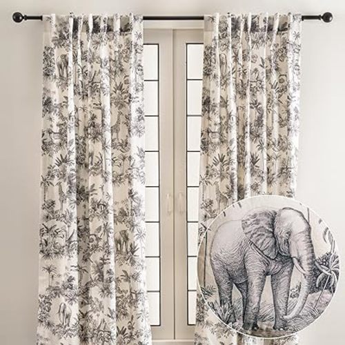 Maison d' Hermine Curtains for living room 100% Cotton 108 inch length Two Panels Light Filtering Toile Curtains for Bedroom Windows with rod and loop Pockets Drapes (Savana Jouy Black, 50"W x 108"L)