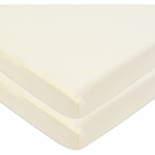 American Baby Company 2 Pack 100% Natural Cotton Fitted Pack and Play Sheets 39" x 27" - Soft & Breathable Pack N Play Sheets for Playard & Mini Crib Mattress, Cream, for Boys & Girls