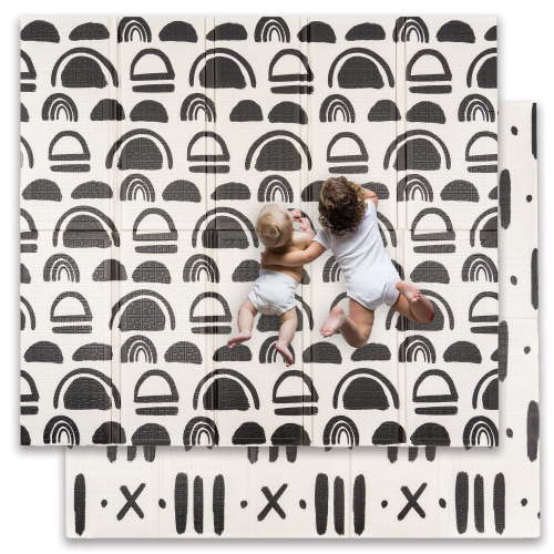 JumpOff Jo Extra Large Foldable Kids Foam Play Mat, Padded Baby Floor Mat, 77 x 70 in - Black and White