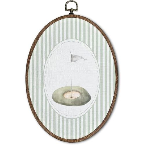 FLAWAFLOMA Vintage Golf Nursery Oval Wall Art Decor, Kids Room Canvas Wall Art Framed, Retro Golf Hanging Decorations for Boy Kids Toddler Playroom Nursery Room Decor, 8.6x11.4 Inch