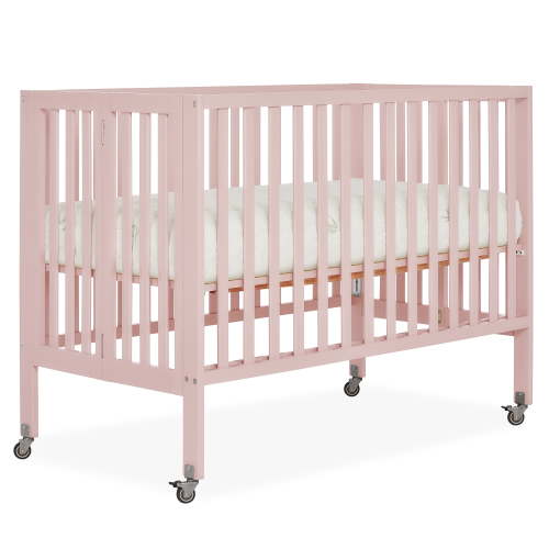Dream On Me Quinn Full-Size Folding Crib, Patent Folding System in Blush Pink