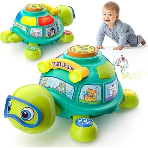 Baby Toys 6-12 Months, Musical Turtle Infant Light up Developmental Toy for 3-6 4 5 7 8 9 10 Month, 9-12-18 Months Baby Boy Girl Gift Present, Educational Bilingual Crawling Tummy Time Toy