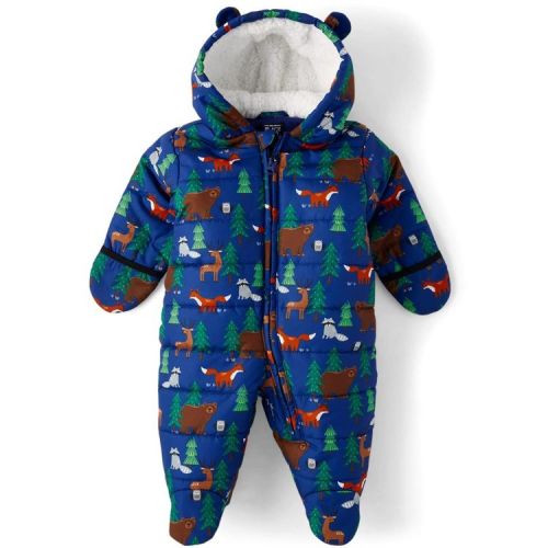 The Children's Place Baby Boys Long Sleeve Animal Print Snowsuit Blue 3-6 M