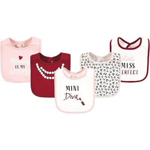 Hudson Baby Infant Girl Cotton Bibs, Mini Diva, One Size