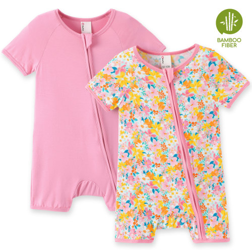 PatPat Baby Clothes Rompers Bamboo Viscose Zip Short Sleeve Baby Gifts Bodysuits Sleepwear 2Pack