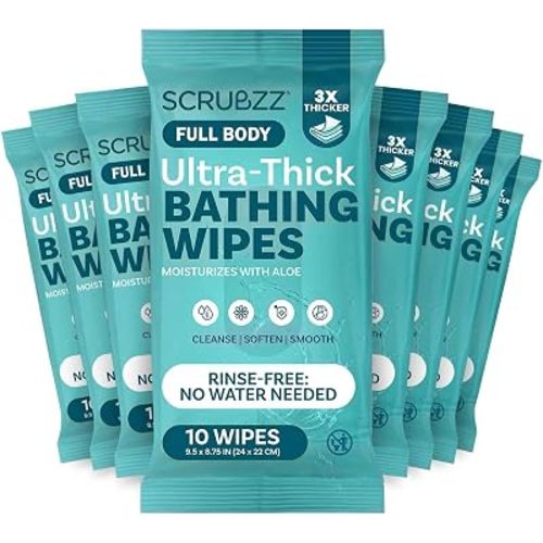 Extra Large Body Wipes for Adults Bathing No Rinse - 80 Ultra Thick Disposable Shower Wipes for Men, Women & Elderly - Great for Gym, Camping, Post Surgery