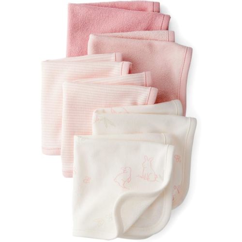 Carter's 6-Pack Washcloths (Pink Multi) | Soft absorbent cotton-blend washcloths with bunny prints, stripes, 10 x 10 inch size, and easy machine-washable care