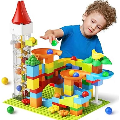 burgkidz Marble Run Building Blocks: 90-PCS Motorized Elevator