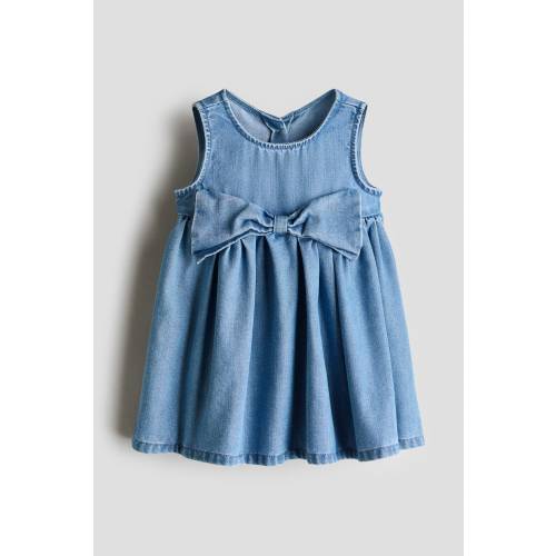 BOW-DETAIL DENIM DRESS