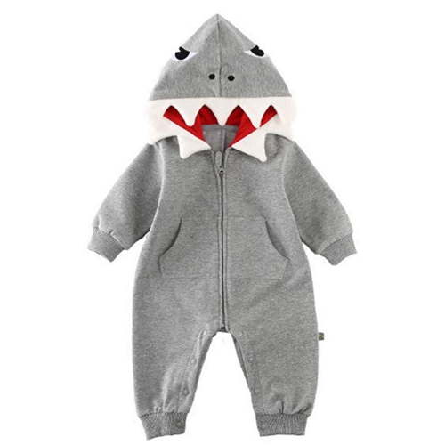 Inevnen Newborn Infant Kids Boys Girls Shark Jumpsuit Long Sleeve Zipper Hooded Romper