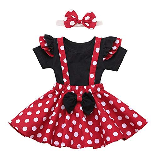 IBTOM CASTLE Polka Dots Outfit for Baby Girl Princess 1st Birthday Party Top Suspender Skirt,Bow Headband