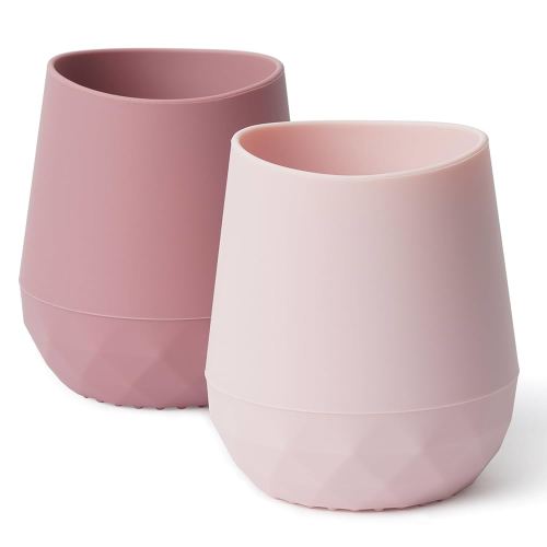 Seposeve Silicone Baby Cups for 6-12 Months, 12-24 Months, Pack of 2 Tiny Open Training Silicone Cup for Toddler, Baby Mouth-Like Design, with Capacity Markings, Purple Pink