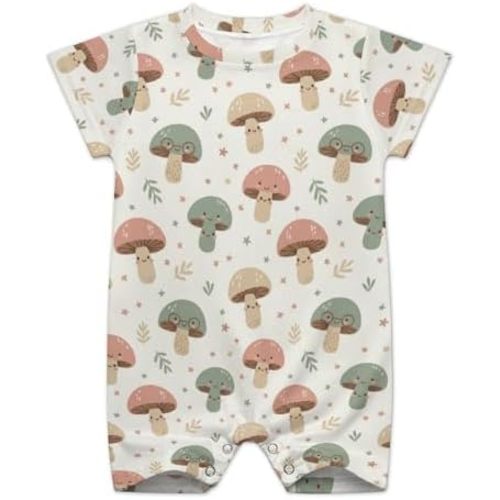 AuHomea Vintage funny Cartoon Mushroom Newborn Baby Romper Clothing Cute Infant Short Sleeve Clothes Jumpsuit Playsuit One Piece Outfit for 3-6M Boy Girl