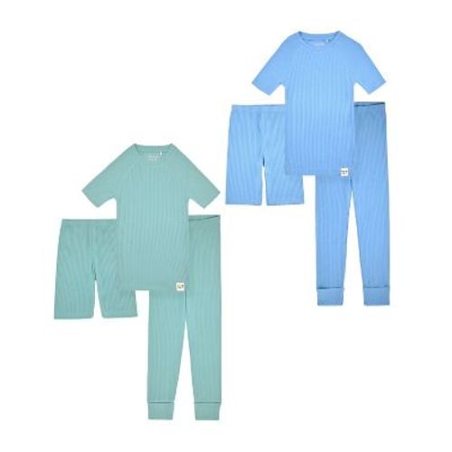 Sleep On It 4-Piece 100% Organic Cotton Rib Knit Pajama Sets for Infant Baby Boys & Girls, Light Blue & Pink, Size 12M