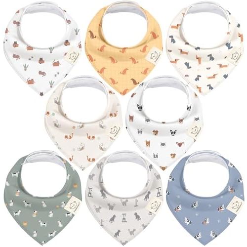 8-Pack Organic Baby Bandana Bibs for Girls - Super Absorbent Triangle Baby Bibs for Drooling and Teething Infant