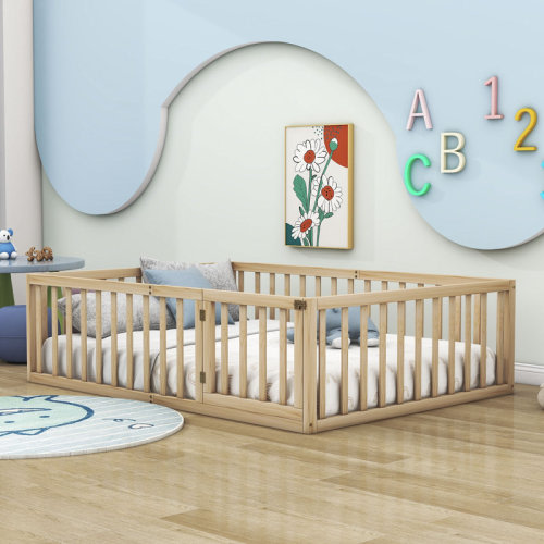 Harriet Bee Hajer Wood Platform Crib with Fence and Door | Wayfair