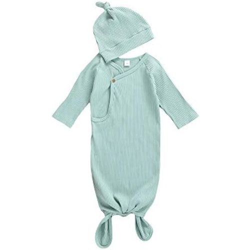 Qiylii Unisex Infant Baby Gown Sleeping Bag Newborn Boy Girl Knotted Sleeper Nighgown Pajamas Coming Home Outfits