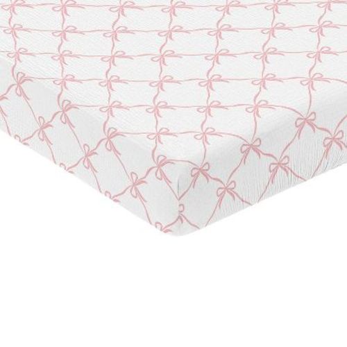 Sweet Jojo Designs Baby Girl Fitted 100% Cotton Muslin Crib Sheet Ballerina and Ballet Bows Pink and White