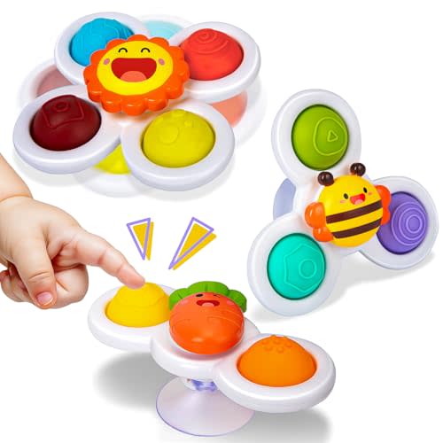 NARRIO Suction Cup Spinner Toys for 1 Year Old Boy Gifts, Spinning Top Baby Bath Toys 6-12-18 Months, 1st One Year Old Girl Christmas Birthday Gifts Travel Sensory Toys for Toddlers 1-3