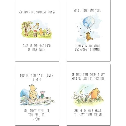 Winnie the Pooh Classic Art Prints - Set of 4 Wall Art Decor Photos Nursery Bedroom Playroom (5 inches x 7 inches)