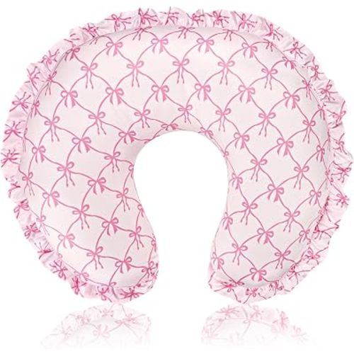 Ruffled Nursing Pillow Cover, Removable Stetchy Case for Breastfeeding Pillows, Ultra Soft and Breathable Feeding Pillow Slipcover with Modern Design Lace for Infant Girls Boys, Thin Bow (Cover Only)
