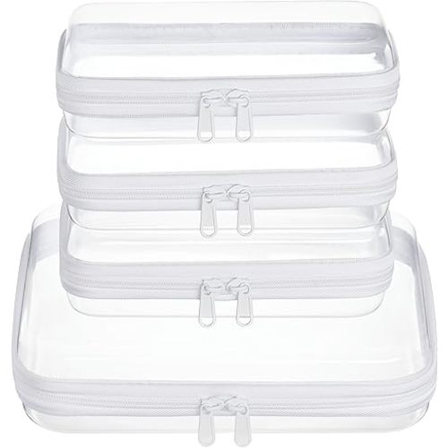 4 pcs Clear Zipper Pouches,Hard Shell Zipper Case, Toiletry Bag for Travel, CLear Diaper Bag, Toiletry Pouch, Travel Organizer, Cosmetic Bag,Toy Storage Bins (M+3S)