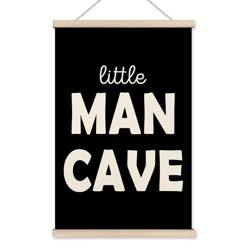 HRQKO Little Man Cave Sign Poster Hanger Frame, Boy Nursery Wall Art, Toddler Room Decor, Wooden Frames Wall Hanging Banner, 16x24 inch