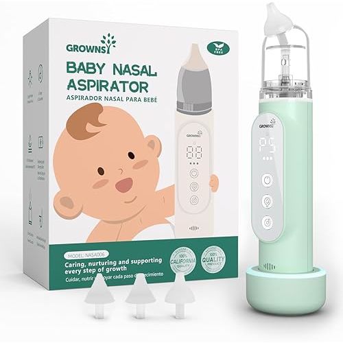 GROWNSY Nasal Aspirator for Baby, Upgraded 5 Suction Levels Baby Nose Sucker, IPX7 Waterproof Electric Nose Suction for Baby, Booger Sucker for Toddlers with Music & Light Functions (Green)