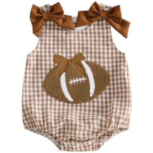Baby Girl Football Outfit Sleeveless Overalls Romper Plaid Bubble Bodysuit