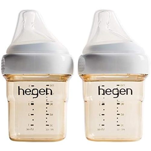 hegen Baby Bottles - Anti Colic Baby Bottles Wide Neck - Breastfeeding System 5 oz with Slow Flow Teats (2 Pack)