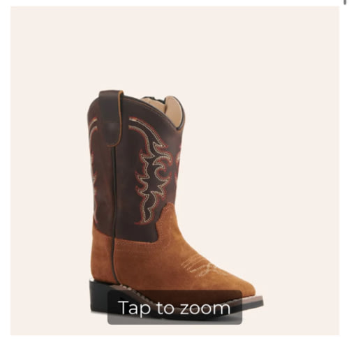 Old West Toddlers Light Brown and Dark Brown Wide Square Toe Cowboy Boots