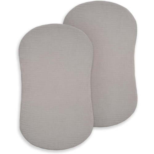 HALO BassiNest Fitted Sheets, Organic Cotton Muslin Bassinet Sheets, Storm Grey, 30" x 18", 2 Pack
