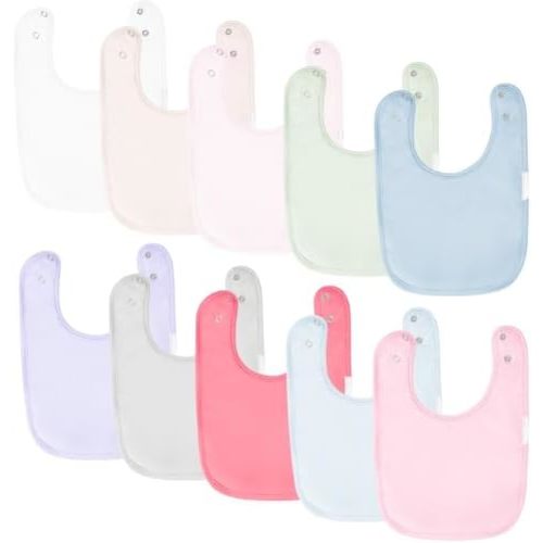 10-Pack Solid Color Baby Bibs – Soft Absorbent Drool Bibs with Adjustable Snaps for Infants Toddler