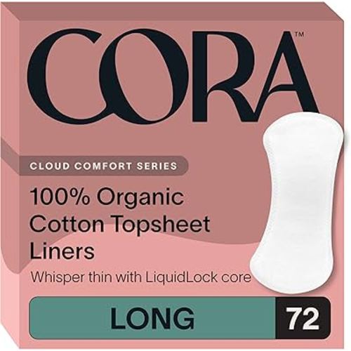 Cora 100% Organic Cotton Topsheet Period Liners (72 Long Period Liners)