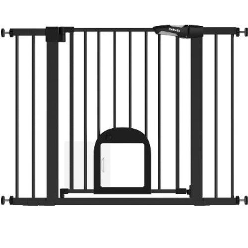 CatPrivilege T7 | Expandable Stylish Baby Gate with Cat Door Black 29"-43" W, 30" H