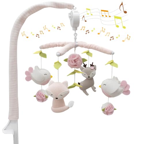 Living Textiles Baby Musical Mobile - Ava Birds | Crib Toy, Knitted Woodland Characters, Nursery Decor, Calming Soother with 12 Lullabies Essential and Perfect Toy for Boys Girls