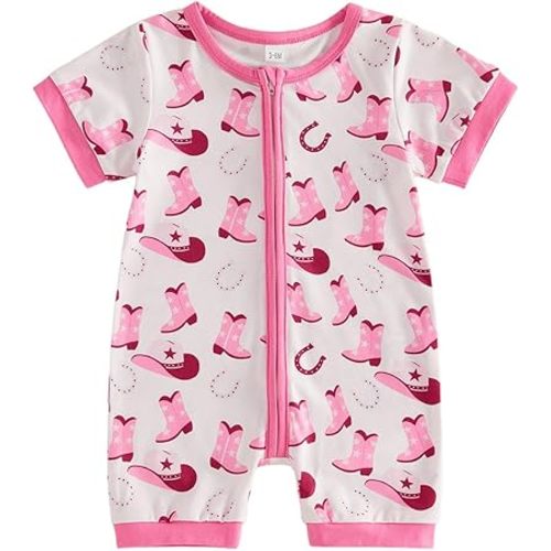 Western Baby Girl Clothes Horse Print Cow Romper Zipper Long Sleeve Jumpsuit Infant Cowgirl Outfit Summer Clothes