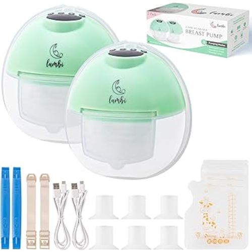 Lumbi L1 Hands-Free Breast Pump Set - Hospital Grade - 17/19/21/24 Silicone Insert Flanges & 27mm Silicon Flange, 50 Milk Bags, 3 Quiet Modes 9 Levels, LED Display, Custom Shut Off Timer, Flange Ruler