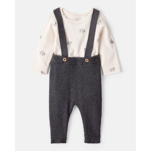 Baby Boy Sheep Print Cotton Long-Sleeve Overall Set - White/Grey - Carter's | Carter's