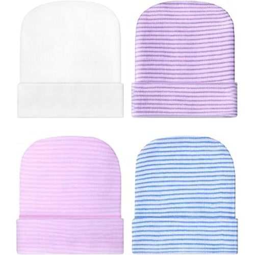 Geyoga Newborn Girl Boy Hat Newborn Beanie Stripes Hat Toddler Soft Caps Infant Cotton Knit Caps for Baby 0-6 Months