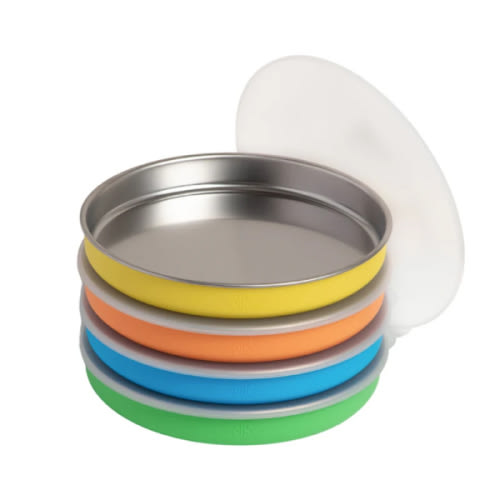 7.8" Stainless Steel Non-Divided Plates with Normal Sleeve (Green/Orange/Blue/Yellow)