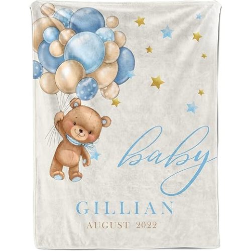 Ship Next Day, Personalized Baby Blanket for Boys Girls, Custom Baby Blankets with Name, Customized Newborn Receiving Blanket for Swaddle Toddler, Kids Blankets Unisex Christmas Birthday Gifts