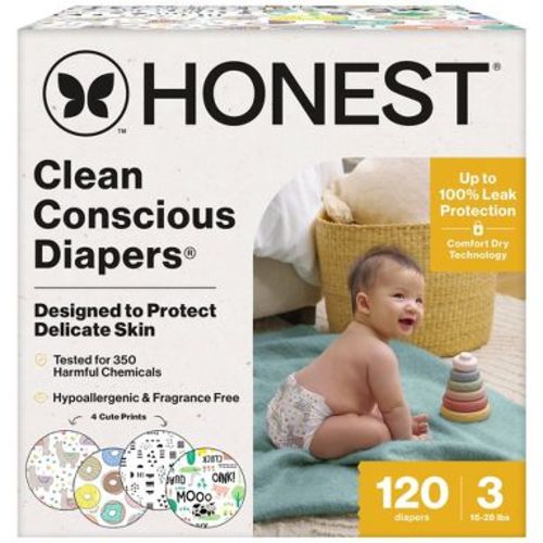 The Honest Company Clean Conscious Disposable Diapers - Four Print Pack - Size 3 - 120ct