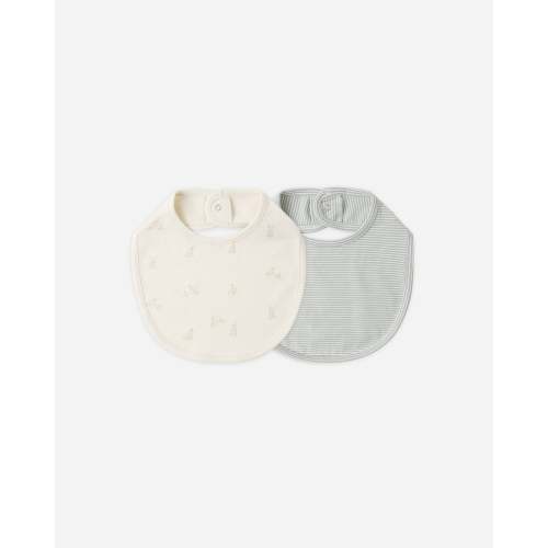 Jersey Snap Bib Pack Bunnies, Sage Microstripe