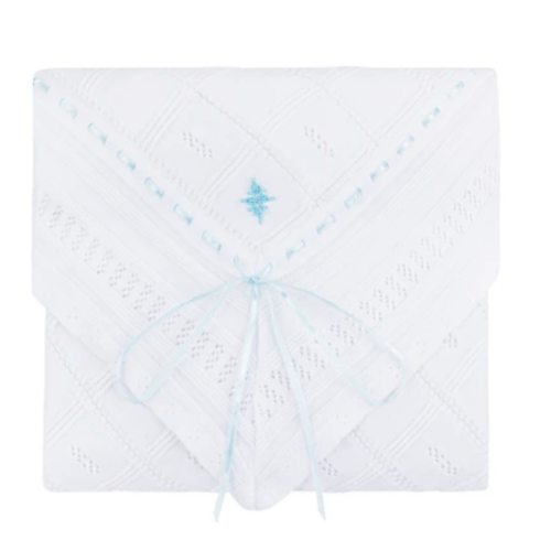 Ribbon Pointelle Knit Blanket -- Blue