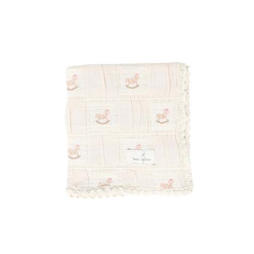 BEBE ORGANIC PINK ROCKING HORSE PATCHWORK BLANKET