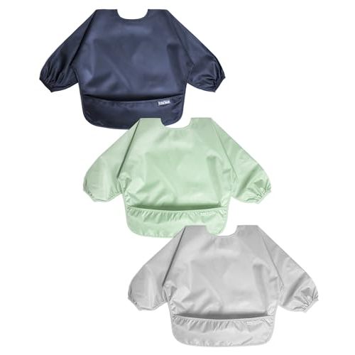 Zoosa Baby Long Sleeve Waterproof Bibs for Baby Boy Girl,Baby Led Weaning Smock Outfit for Toddler 6 Months-2 Years,3pk